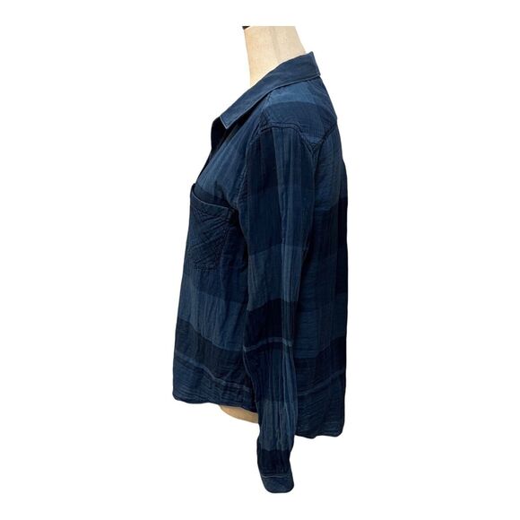 ANTHROPOLOGIE Cloth & Stone Blue Plaid Long Sleeve Button-Up Womens Shirt Small - Picture 4 of 9